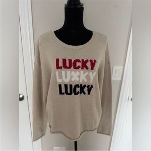 NWT Lucky Brand Women's Beige Sweater with Lucky Print L